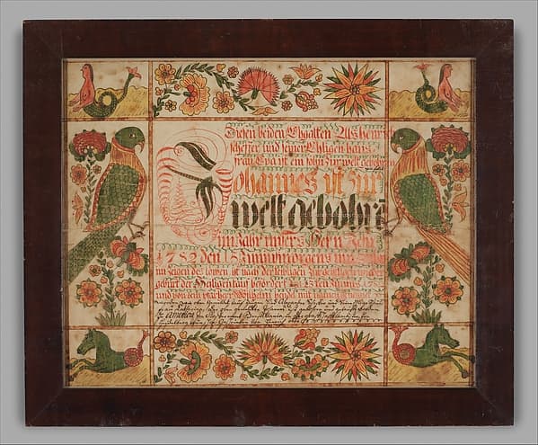 Birth and Baptismal Certificate, by Johann Heinrich Otto