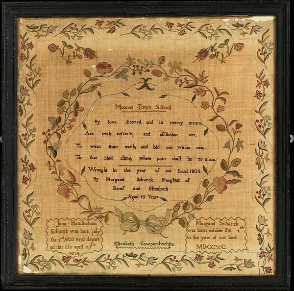 Sampler made at the Moorestown Friends School, by Margaret Schanck