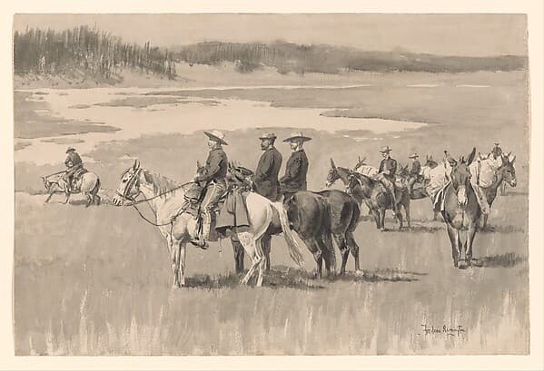 On the Head-Waters--Burgess Finding a Ford, by Frederic Remington