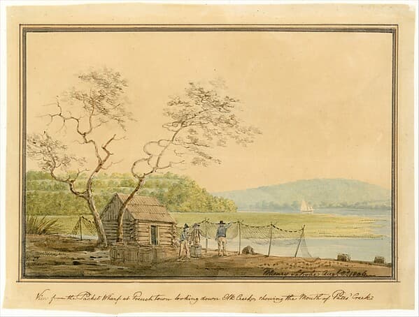 View from the Packet Wharf at Frenchtown Looking down Elk Creek, by Benjamin Henry Latrobe