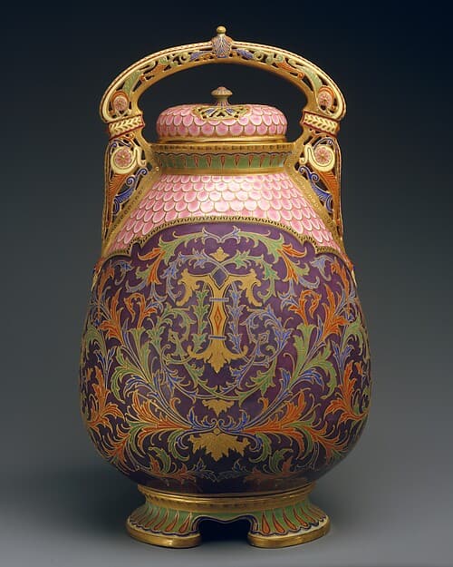Covered potpourri vase, by Ott and Brewer