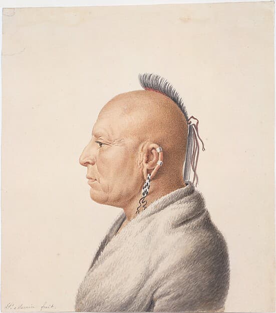 Osage Warrior, by Charles Balthazar Julien Févret de Saint-Mémin