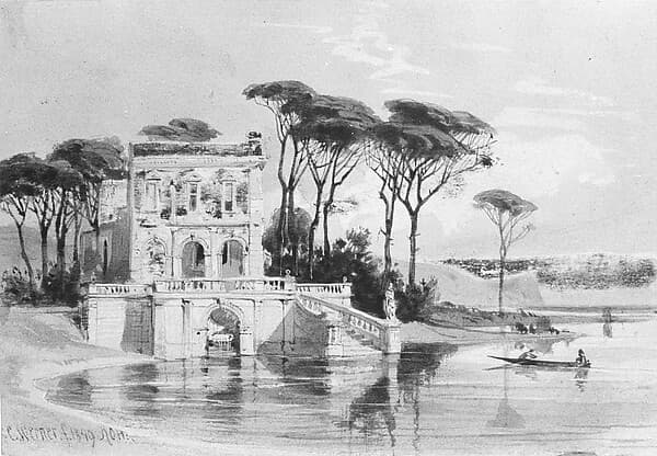 Italian Lake Scene with Villa (from Cropsey Album), by Carl Friedrich Heinrich Werner