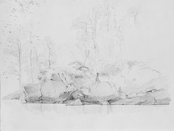 Study of Rocks and Trees by a Lake, by Albert Bierstadt