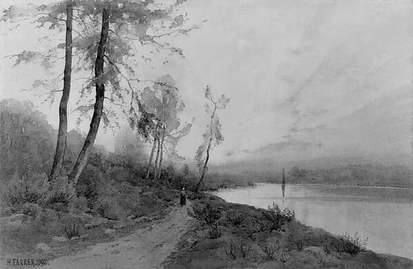 Woman Walking beside a River, by Henry Farrer