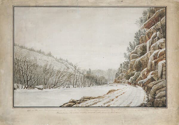 View on the New Turnpike Road, on the Margin of the Juniata, with a Distant View of the Warrior Mountain, by Benjamin Henry Latrobe