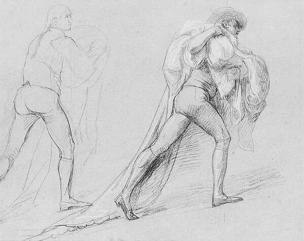 Study for "The Surrender of the Dutch Admiral De Winter to Admiral Duncan, October 11, 1797": Two Studies of a Man with a Sail or Flag, by John Singleton Copley