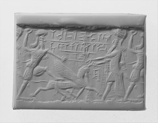 Cylinder seal with mythological contest scene