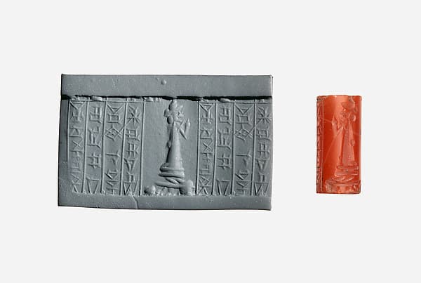 Cylinder seal and modern impression: suppliant goddess