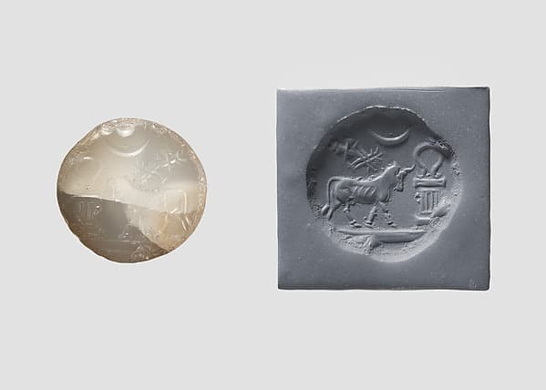 Stamp seal (conoid) with animal and divine symbols