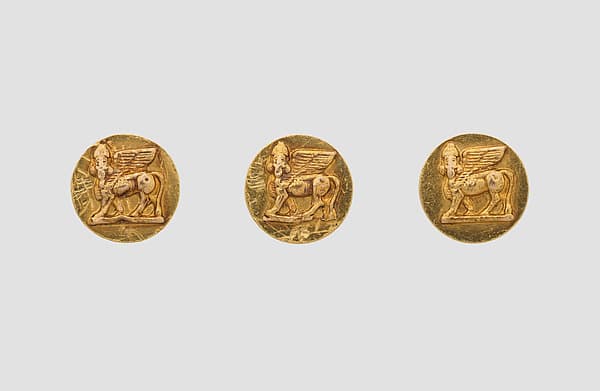 Dress studs with Assyrian human-headed winged bulls