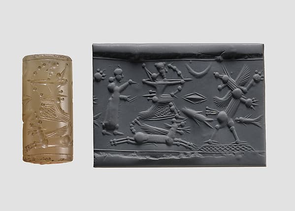 Cylinder seal with mythological contest scene