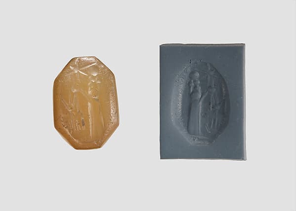 Stamp seal (octagonal pyramid) with cultic scene