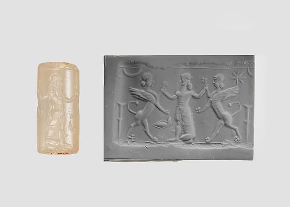 Cylinder seal with three-figure contest scene