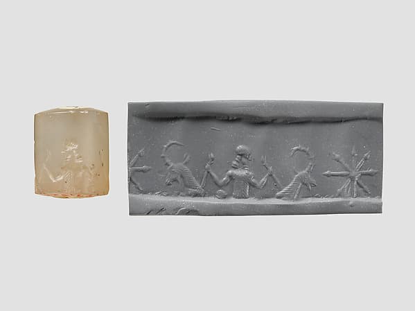 Cylinder seal with three-figure contest scene