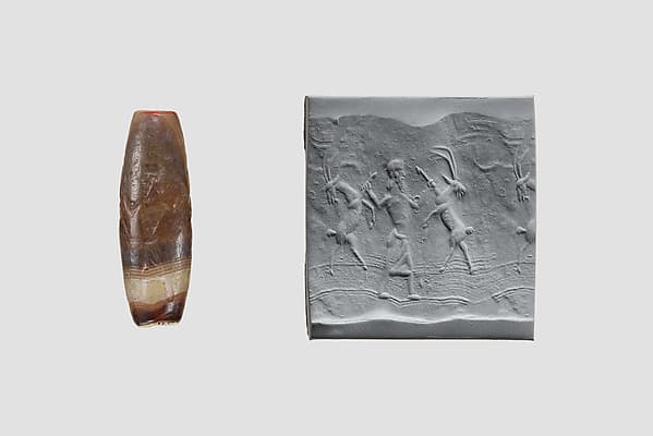 Cylinder seal with three-figure contest scene