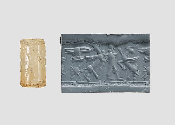 Cylinder seal with three-figure contest scene