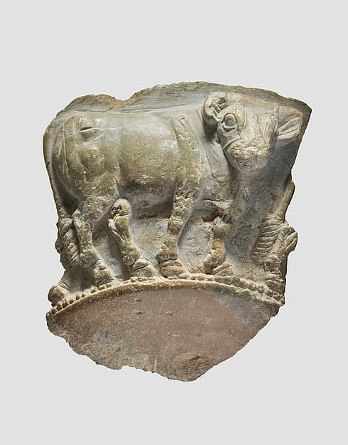 Fragment of a bowl with a frieze of bulls in relief