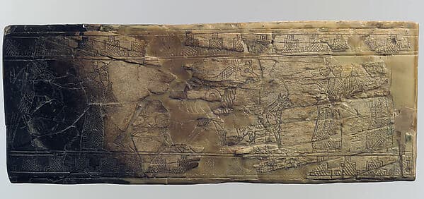 Plaque with robed priests leading animals