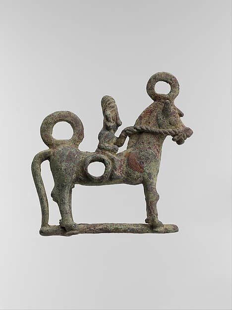 Horse bit cheekpiece in form of a horse and rider