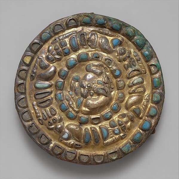 Roundel with a horned animal, lions, and griffins