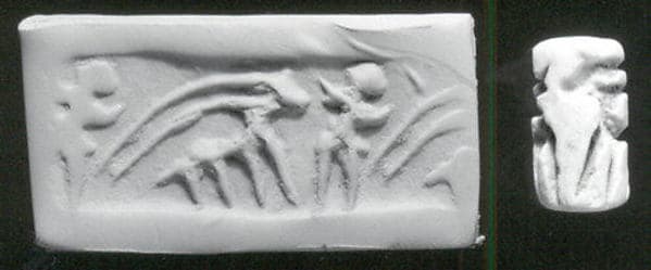 Cylinder seal with two-figure contest scene
