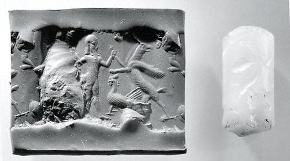 Cylinder seal with three-figure contest scene