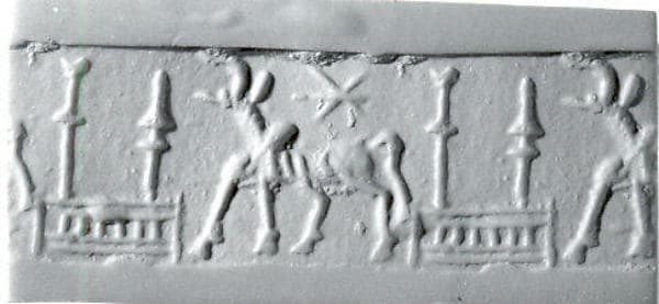Cylinder seal with animal and divine symbols