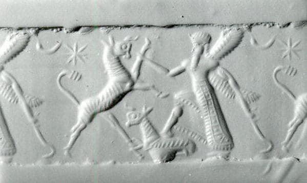 Cylinder seal with two-figure contest scene