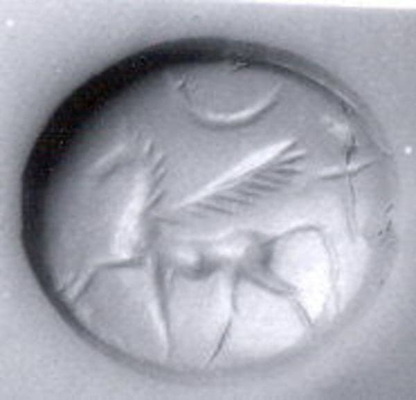 Stamp seal (scaraboid) with monster and divine symbols