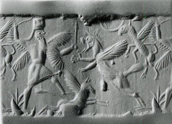 Cylinder seal with two-figure contest scene