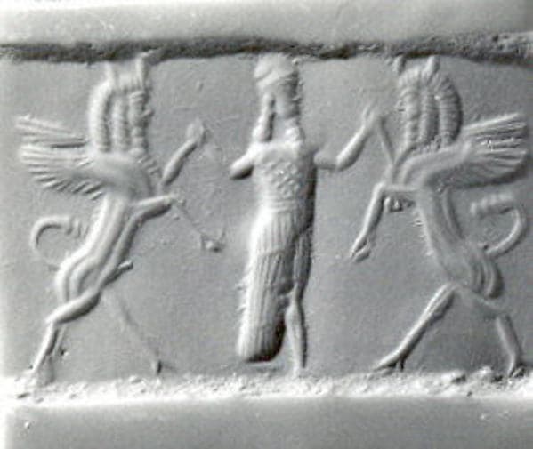 Cylinder seal with three-figure contest scene