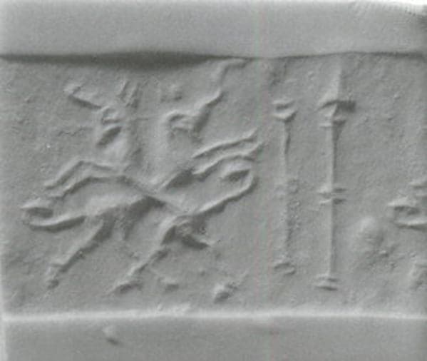 Cylinder seal with animals and divine symbols