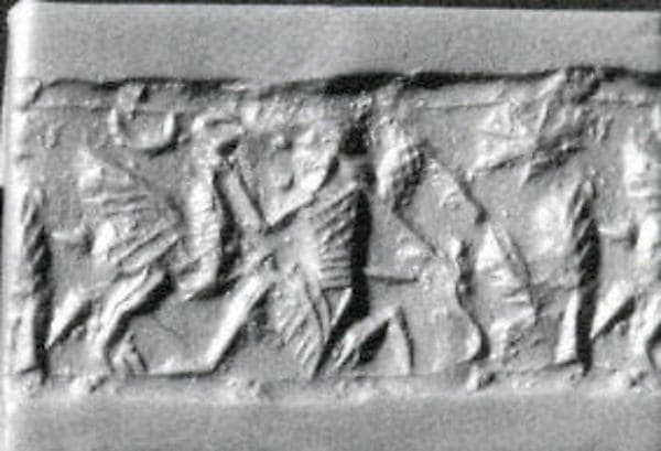 Cylinder seal with two-figure contest scene