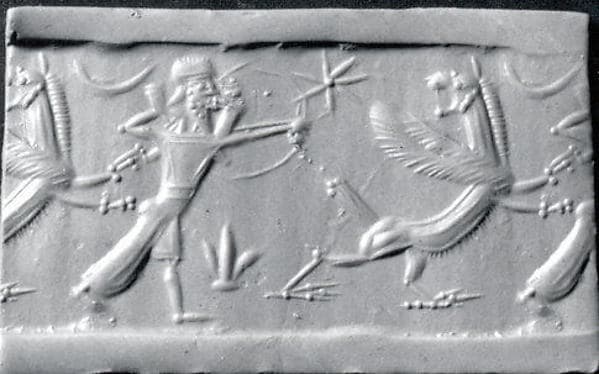 Cylinder seal with mythological contest scene