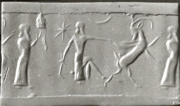 Cylinder seal with two-figure contest scene