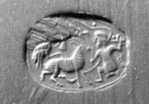 Stamp seal (scarab) with two-figure contest scene (?)