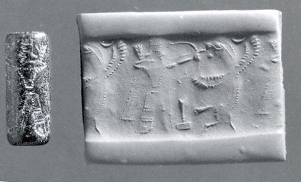 Cylinder seal with mythological contest scene