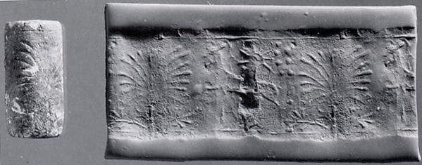 Cylinder seal with animal and divine symbols