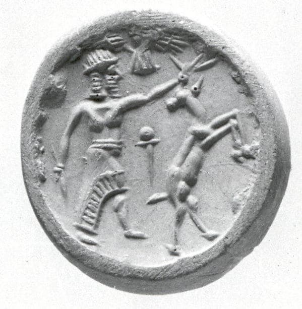 Stamp seal (conoid) with two-figure contest