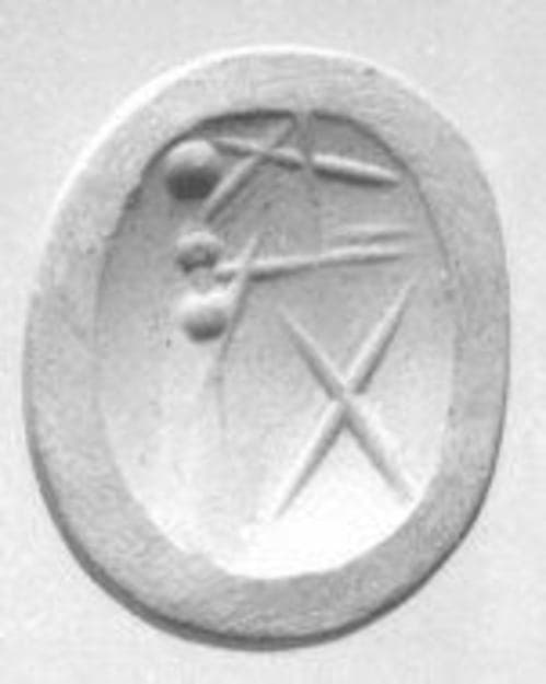 Stamp seal (scaraboid with pointed top) with cultic scene