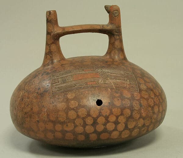 Double Spout and Bridge Bottle with Bird