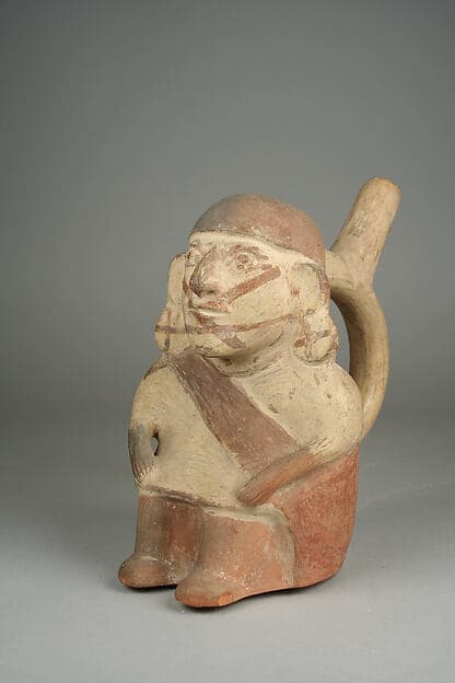 Stirrup Spout Bottle with Seated Figure