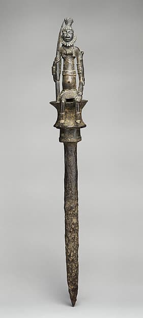 Staff with seated male leader, by Dogon or Bozo blacksmith