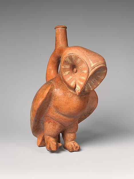 Stirrup-spout bottle with owl, by Moche artist(s)