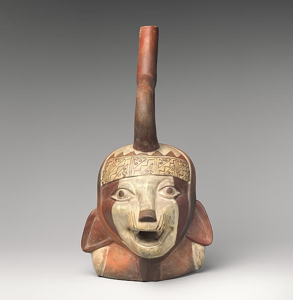 Bottle with fox head, by Moche artist(s)