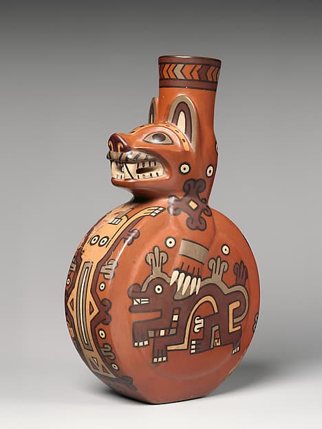 Bottle in the shape of a feline, by Wari artist(s)