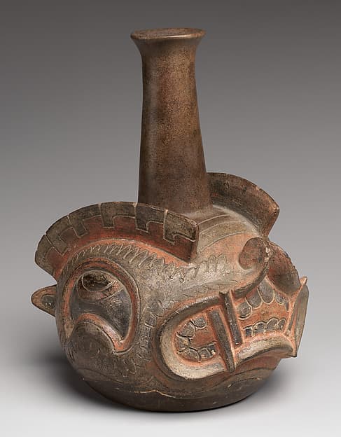 Bottle with leaf-nosed bat head, by Cupisnique artist(s)