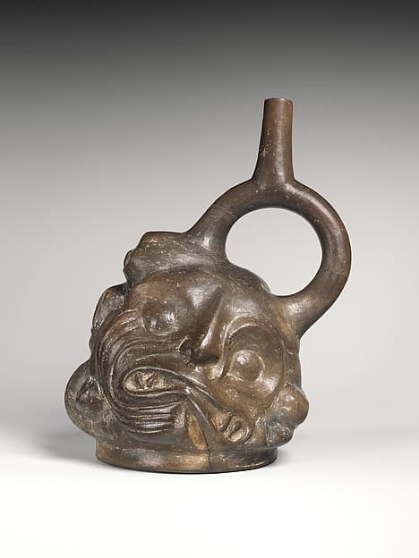 Tuber-inspired stirrup-spout bottle, by Moche artist(s)