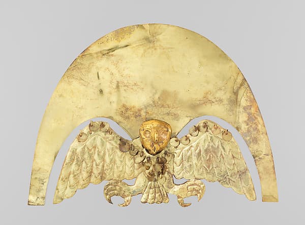 Miniature headdress with owl, by Moche artist(s)